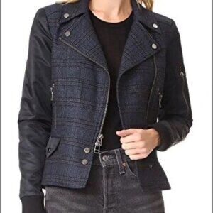 Veronica Beard Navy Plaid Everly Combo Moto Jacket 4